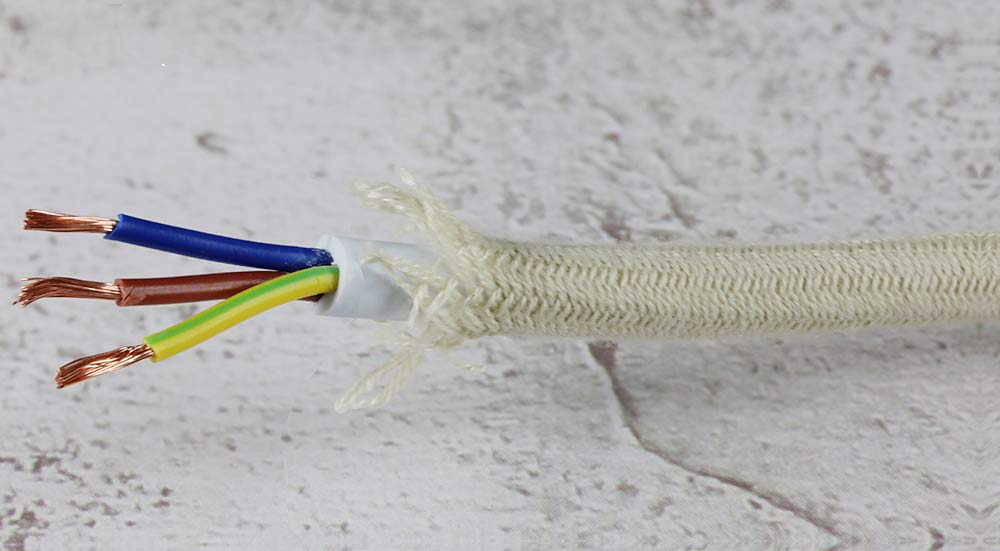 Câble textile rond tresse couleur lin - avec terre 3x0.75mm²